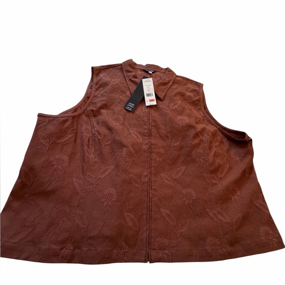 Attitude Plus Size Women’s Rust Zip up Vest-Embossed Pattern-Floral-Size 3X NWT